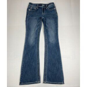 Miss Me Women 28x34 Mid-Rise Bootcut Jeans Blue Cross Embroidered Rhinestone